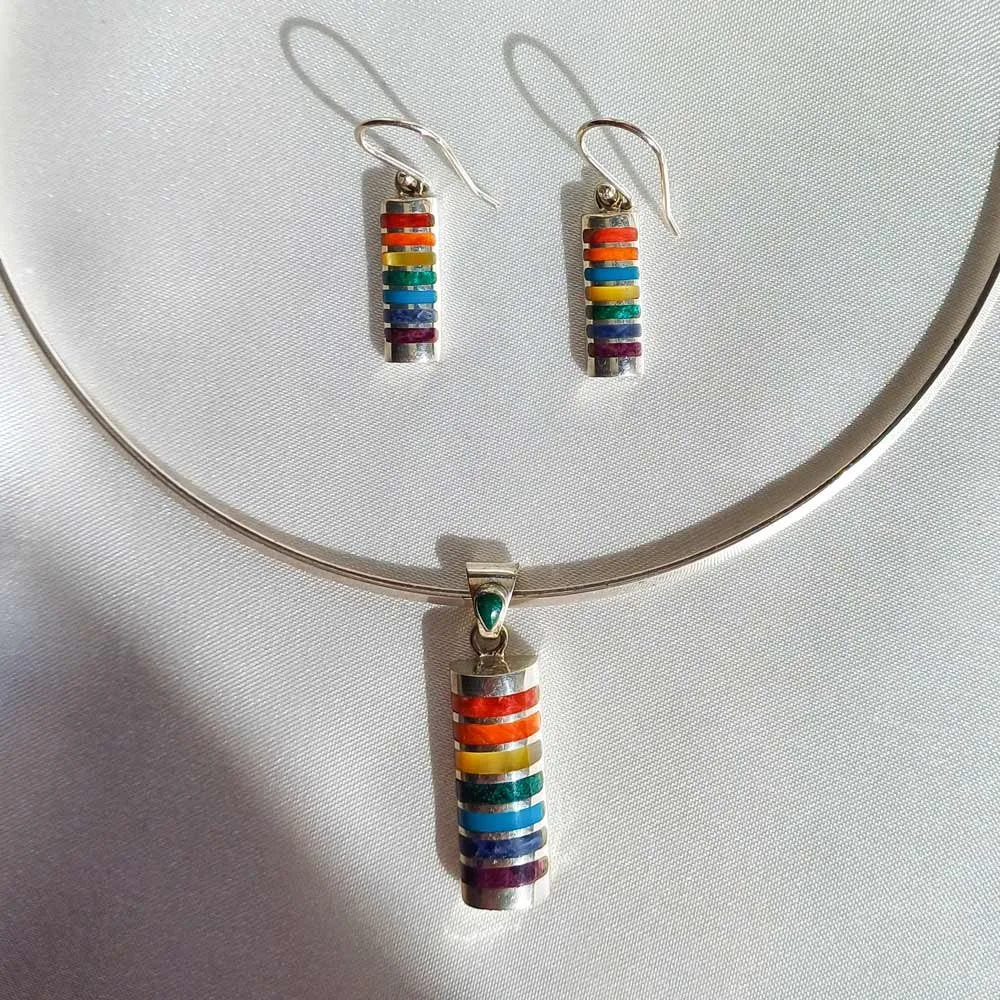 Khipu Rainbow Chakra Harmony Set of pendant and earrings