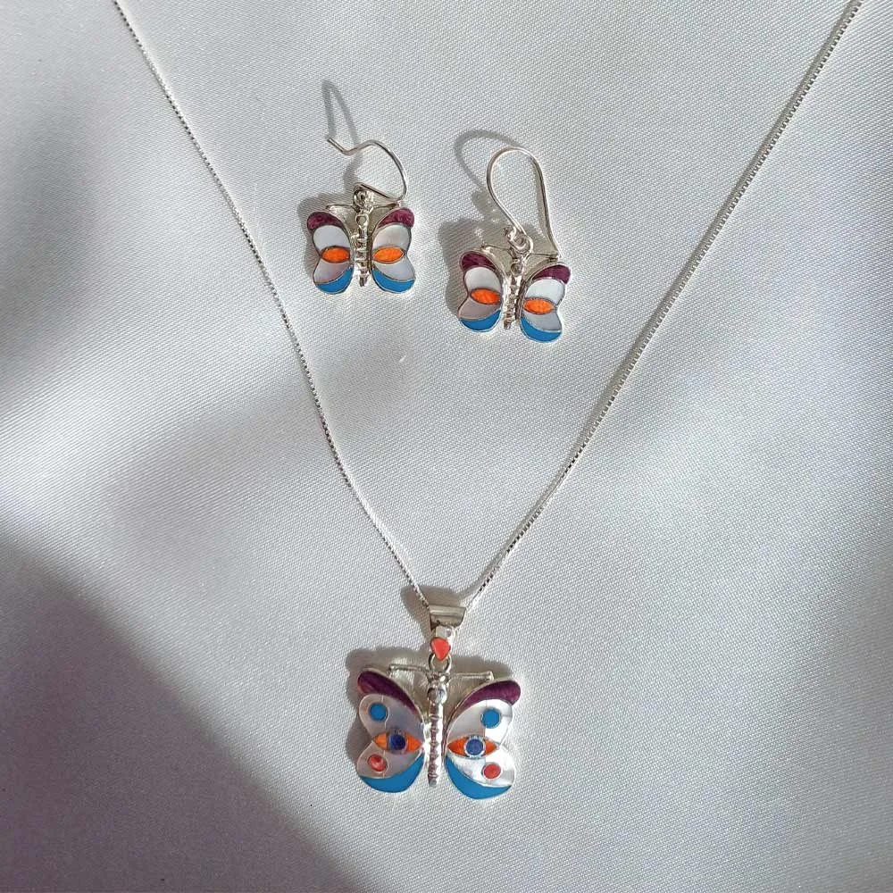 Butterfly Rainbow Set of pendant and earrings
