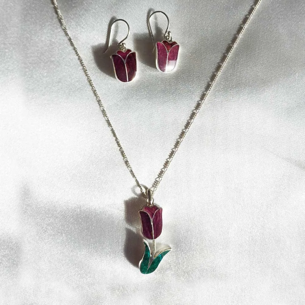 Tulipan Espondylus Purple Set of pendant and earrings