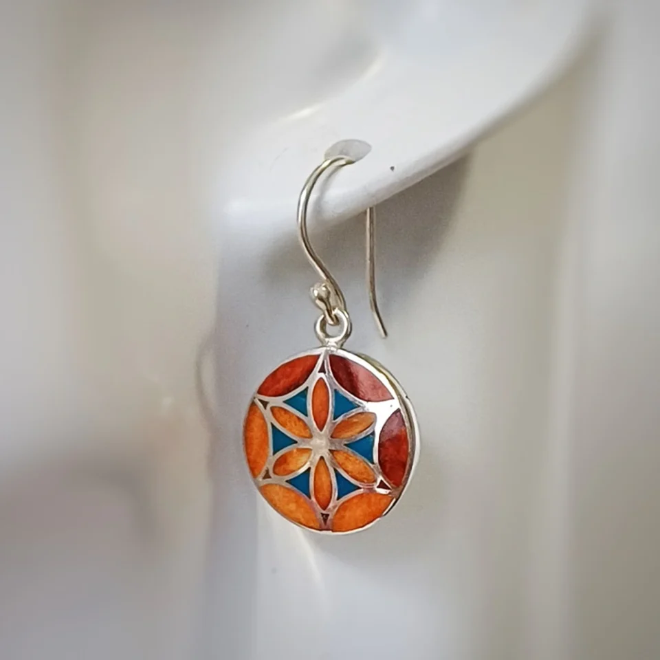 Mandala Coral & Chrysocolla Earrings