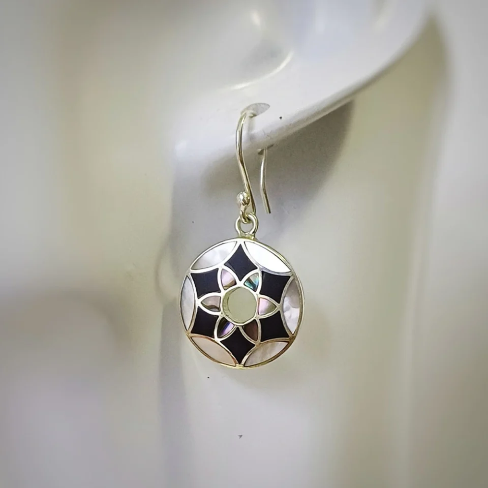 Divine Mandala Abalone Nacre Onyx Earrings