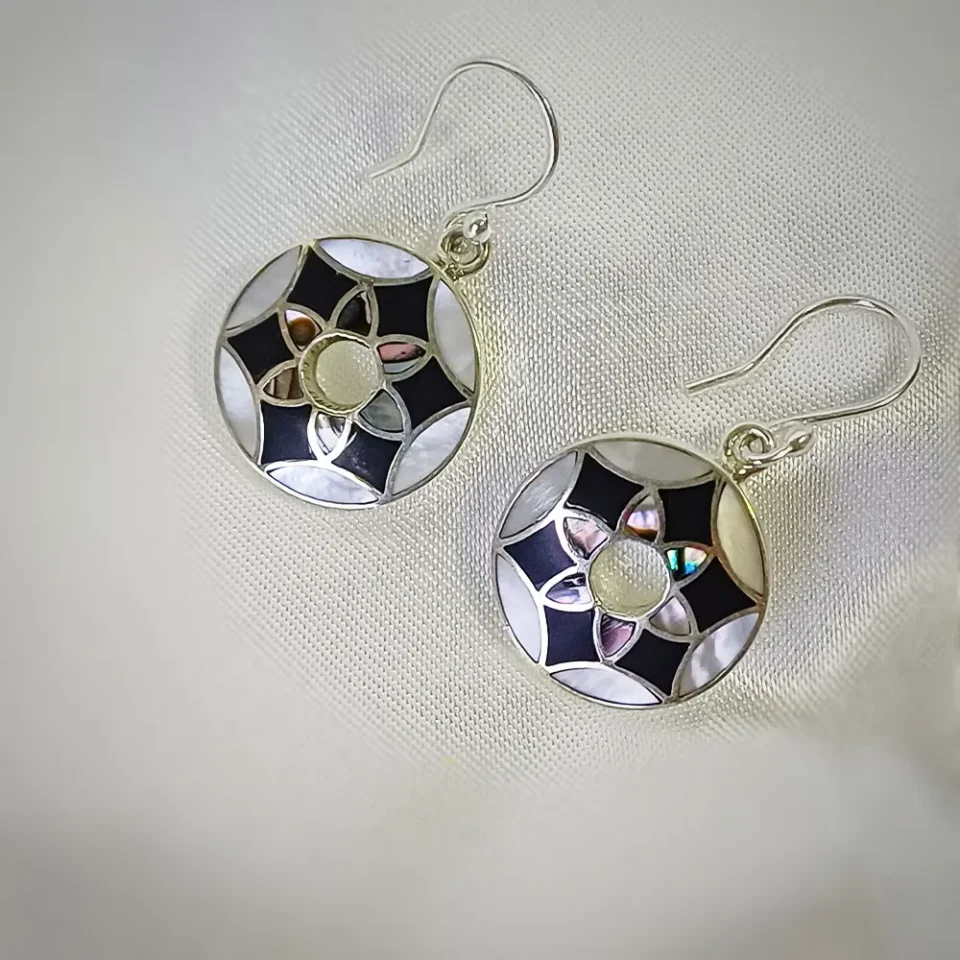 Divine Mandala Abalone Nacre Onyx Earrings