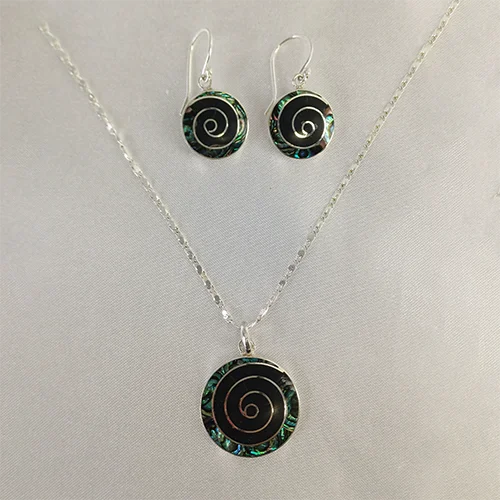 Spiral Abalone & Onyx Earrings