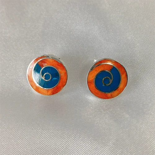 Spiral Coral and Chrysocolla stud Earrings (M)