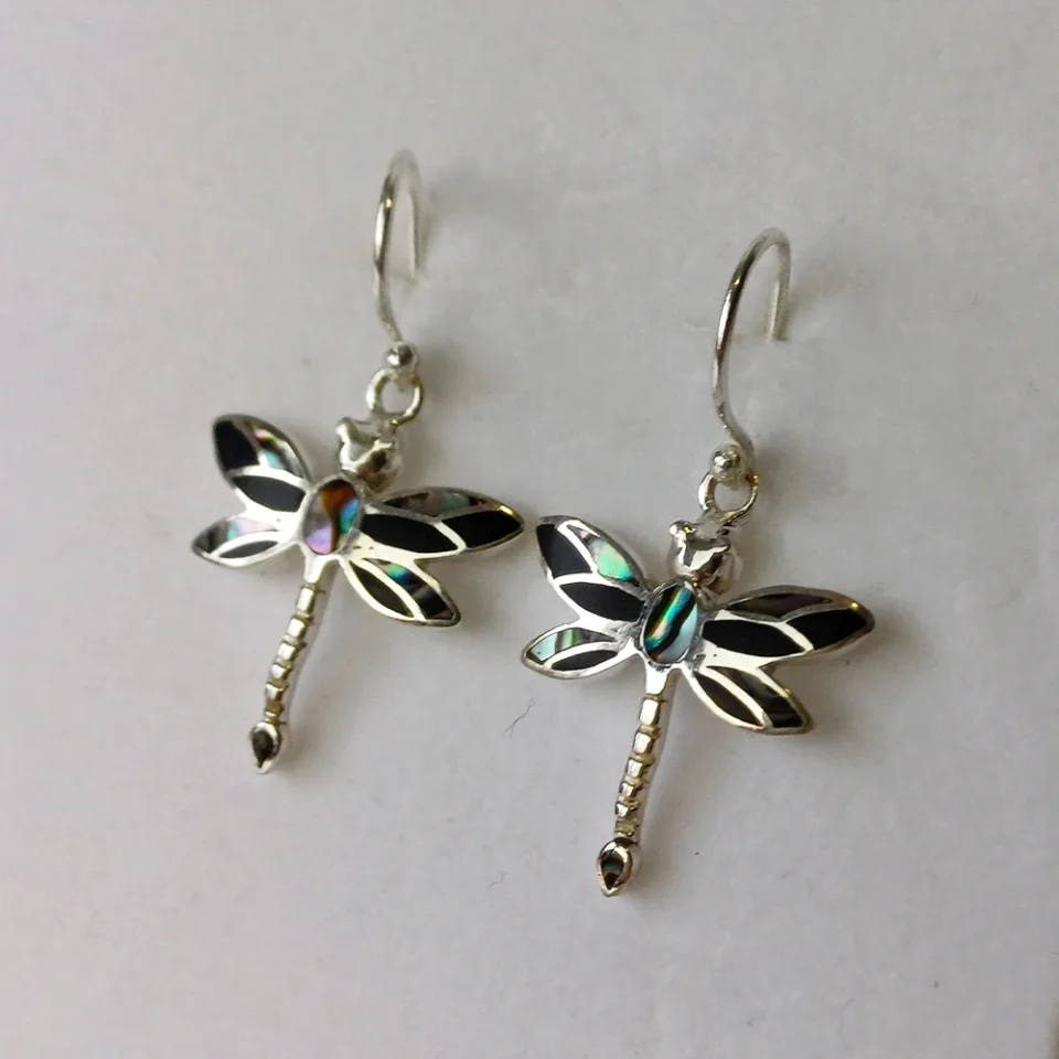 Dragon-fly Abalone & Onyx Earrings